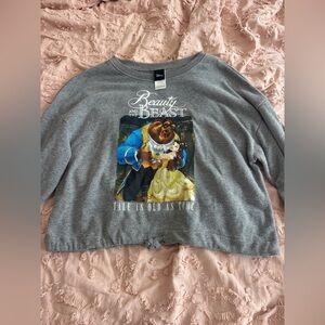 Disney Gray Beauty and the Beast Crop Sweatshirt